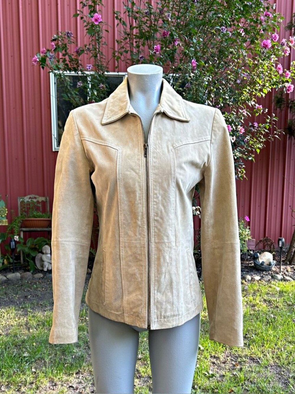 Vintage Wilsons Leather Maxima Womens Short Tan Suede Moto Jacket~M~